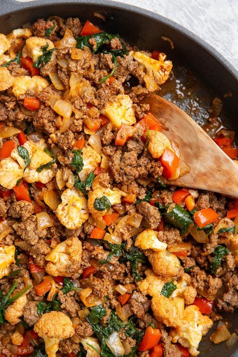 Mexican Ground Beef and Cauliflower Skillet Recipes That Use Cauliflower, Ground Beef Cauliflower Casserole, Ground Bison Dinner Ideas, Gluten Free Recipes With Ground Beef, Low Histamine Beef Recipes, Ground Turkey And Cauliflower Recipes, Beef Protein Meals, Low Carb Recipes For Type 2 Diabetics, High Protein Meals With Ground Beef