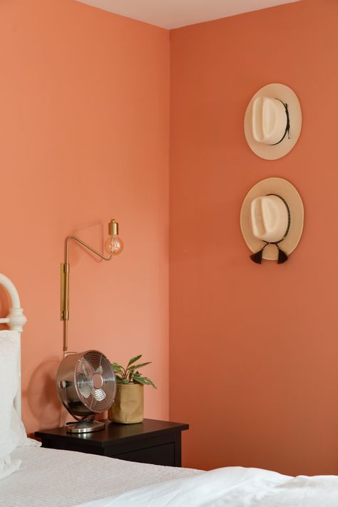 Valspar Orange Paint Colors, Light Orange Walls, Orange Bedroom Walls, Bedroom Painting Ideas, Wall Orange, Orange Paint Colors, Orange Room, Color Durazno, Orange Rooms