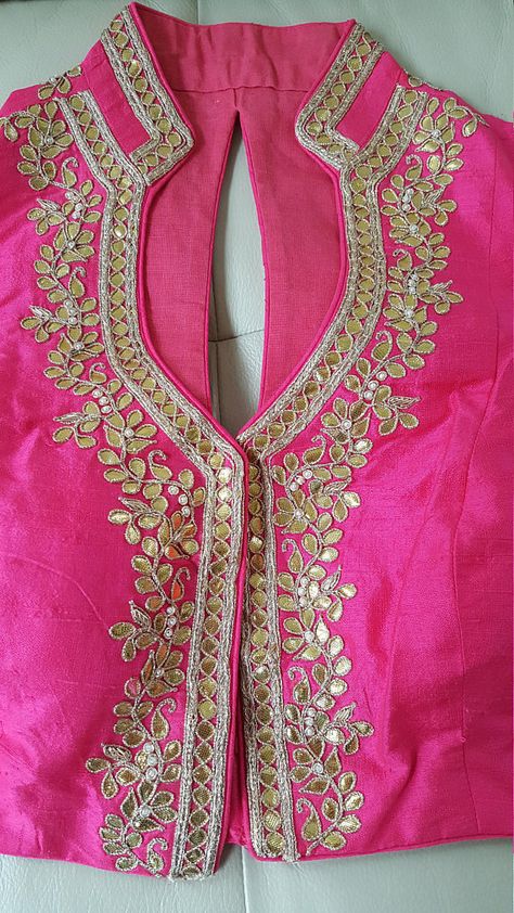 Heavy Blouse, Long Blouse Designs, Raw Silk Blouse, Suit Neck, Gota Patti Work, Zardosi Work, Gotta Patti, Gota Work, Indian Saree Blouses Designs