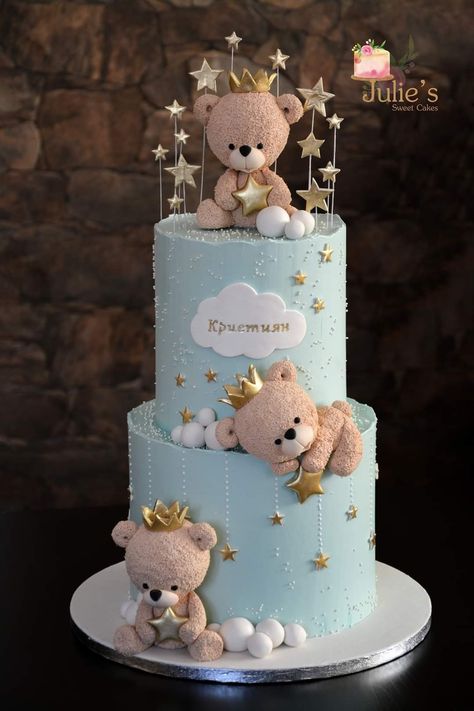 Dekoracije Za Krstenje, Step Cakes For Birthday, Teddy Baby Shower Cake, Teddy Bear 1st Birthday Boy Cake Ideas, Bear Cakes For Baby Showers, Tort Baby Boy, Bear Cake Baby Shower Boy, Teddy Bear Baby Shower Theme Boy Cake, Teddy Bear Baby Shower Cake Boys