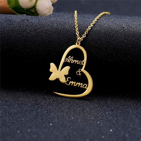 ❤️This Personalized Name Necklace is the Perfect Gift for your Best Friend, Lover, Girlfriend, Fiancee, Wife, Mother, Grandma, Soul Sister! ❤️ Give them a timeless gift.❤️ Great for special occasions like Anniversary, Christmas, Birthday, Valentine's Day, Mother's Day, and more! ---❤️ ❤️Specs❤️ -Jewelry Main Material: Stainless Steel -Gender: Women's -Jewelry Type: NECKLACES, 18k Gold Color Necklace -Necklaces Type: Pendant Necklaces -Chain Type: Link Chain -Plating: 18K Gold Plated -Features: W Butterfly Couple, Couple Pendant, Double Name, Necklace Chain Types, Bracelet Initial, Butterfly Pendant Necklace, Punk Jewelry, Clover Necklace, Name Jewelry