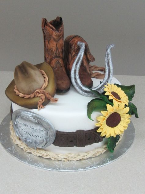 Cowboy Style! - This cake is the topper for the cupcake stand! Country Cakes Birthday, Cowgirl Cake Ideas, Western Cakes Birthday, Cowgirl Boot Cake, Western Cake Ideas, Country Birthday Cakes, Country Cakes, Western Birthday Cakes, Horseshoe Belt