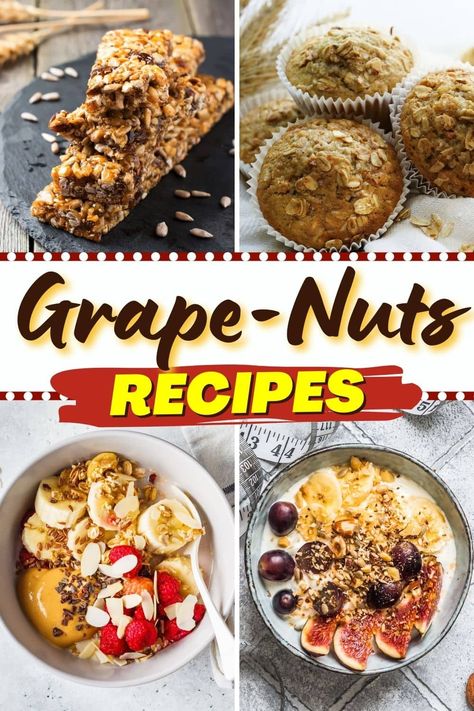 These Grape-Nuts recipes breathe new life into the cereal! From muffins to pudding to cookies, the crunchy taste is just too good. Recipes With Grape Nuts Cereal, Recipes Using Grape Nuts Cereal, Grape Nuts Muffins, Grapenut Custard Pudding, Grape Nuts Cereal Recipes, Grapenuts Muffins, Grapenuts Recipes Healthy, Grapenuts Cereal Recipes, Grape Nuts Recipes