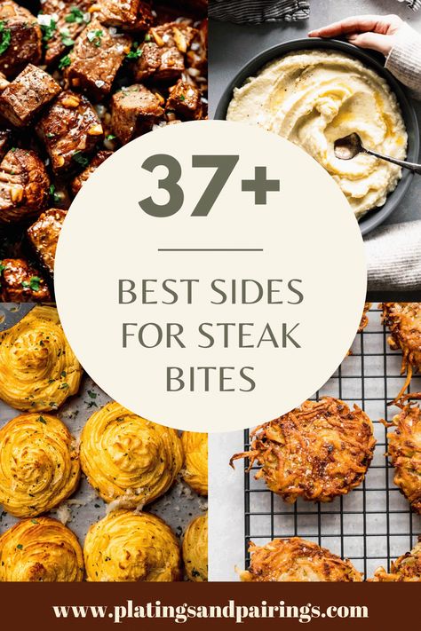 Wondering what to serve with steak bites for dinner? This handy guide covers all of the best sides for steak bites – vegetables, potatoes, and more! What To Serve With Steak Bites, What Pairs Well With Steak, Sides For Steak Bites, Steak Bite Dinner Ideas, Sides For Steaks Easy, Sides To Go With Steak, Sides For Steak Dinner, Best Sides For Steak, Steak Sides Dishes