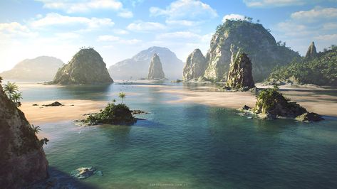 ArtStation - The Beach, David Aguero Bodies Of Water, Landscape Concept, Fantasy Setting, Fantasy Places, D&d Dungeons And Dragons, Fantasy Art Landscapes, Fantasy Aesthetic, Environmental Art, 4 Hours