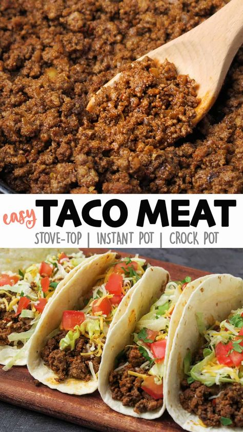 Easy Taco Meat {Skillet, Instant Pot, or Crock Pot} Crock Pot Taco Meat, Easy Taco Meat, Crockpot Taco Meat, Party Tacos, Taco Meat Recipe, Easy Taco Recipes, Taco Meat Recipes, Crockpot Turkey, Crock Pot Tacos