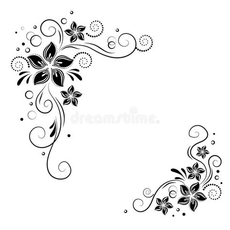 Decorative Border Drawing, Black Flower Border Design, Black And White Designs Pattern, Black And White Flower Design, Flower Borders Design, Corner Designs Border, Decorative Borders Design, Corner Flower Design, Background Design Drawing