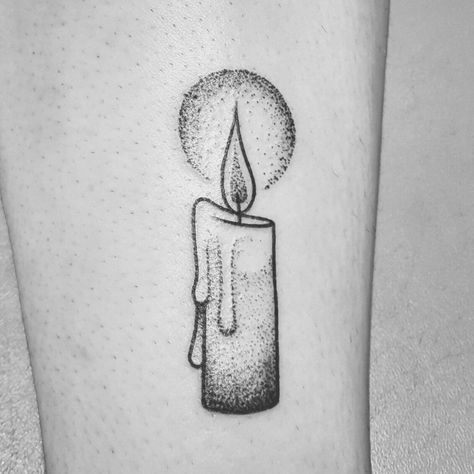 black illustration  stipple candle tattoo by Carrie Metz-Caporusso Black And Grey Candle Tattoo, Black Candle Tattoo, Double Ended Candle Tattoo, Black Flame Candle Tattoo, Candle Light Tattoo, Small Candle Tattoo, Melting Candle Tattoo, Spotlight Tattoo, Burning Candle Tattoo