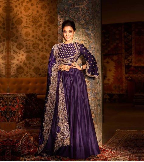 Nisha Aggarwal in purple jayanti Reddy anarkali set 1 Jayanti Reddy Anarkali, Purple Anarkali Suits, Khatwork Kurti, Purple Anarkali Dress, Purple Anarkali, Maggam Blouse, Jayanti Reddy, Anarkali Dresses, Simple Lehenga