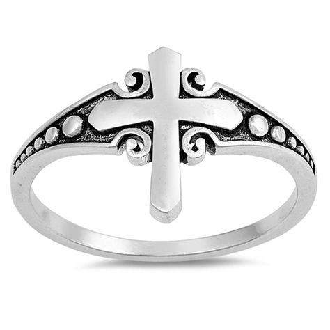 Oxidized Long Cross Beaded Christian Ring .925 Sterling Silver Band Sizes 4-10 -- Do hope that you do like our image. (This is an affiliate link) #bandrings Silver Earrings Outfit, Christian Ring, Real Gold Jewelry, Female Male, Band Jewelry, Silver Plated Jewelry, Filigree Ring, Sterling Silver Cross, Ring Sizes