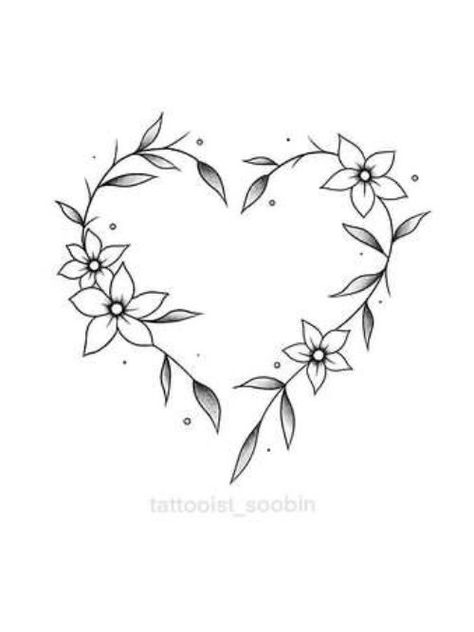 Human Heart Outline, Heart Flower Tattoo, Heart Outline Tattoo, Cute Owl Tattoo, Wreath Tattoo, Vine Drawing, Dragon Tattoo Ideas, Flores Tattoo, Crazy Tattoos