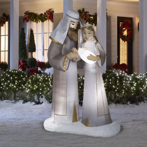 How To Make Outdoor Nativity Set, Front Yard Nativity Scene, Diy Yard Nativity Scene, Christian Christmas Outdoor Decorations, Nativity Outdoor Decor, Diy Nativity Scene Outdoor, Diy Outdoor Nativity Scene, Nativity Scene For Yard, Nativity Scene Display Indoor Ideas