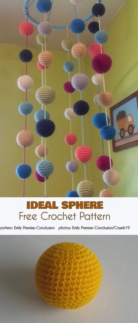 Crochet Ball Garland Pattern Free, How To Crochet Balls Free Pattern, Planet Crochet Patterns Free, Free Crochet Mobile Patterns, Crochet Planets Free Pattern, Crochet Planets Solar System Pattern, Amigurumi Ball Free Pattern, How To Crochet A Sphere, Crochet Sphere Pattern Free