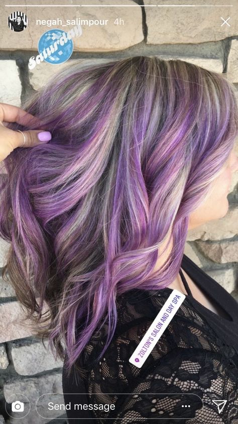 Purple Balayage On Blonde Hair, Balayage With Purple Highlights, Grey Purple Blonde Hair, Purple With Blonde Highlights, Dark Purple Hair With Blonde, Purple Balayage Blonde, Plum Hair With Blonde Highlights, Purple Lowlights In Blonde Hair, Highlights With Purple