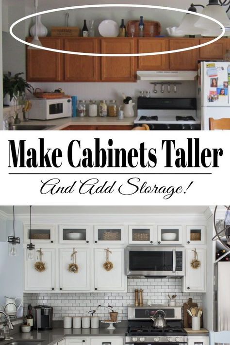 Tall Kitchen Cabinets, Tall Kitchen, Above Kitchen Cabinets, Interior Boho, Kitchen Diy Makeover, Kabinet Dapur, Diy Kitchen Renovation, Diy Kitchen Remodel, Kitchen Organization Diy