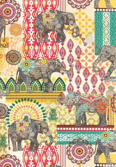 Elephant Wallpaper, Indian Theme, Elephant Fabric, Motifs Textiles, Textil Design, Indian Patterns, Indian Elephant, Indian Prints, Elephant Art