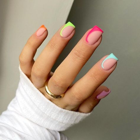 Short Square Nails, Bright Nails, Short Acrylic Nails Designs, Glam Nails, Rainbow Nails, Beauty Nail, Chic Nails, Short Acrylic Nails, Best Acrylic Nails