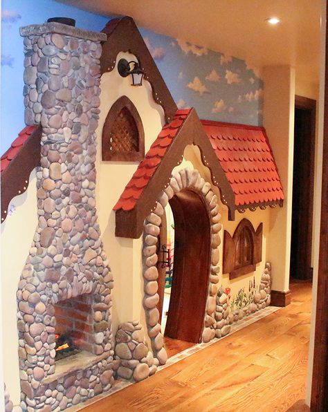 The most amazing playhouse ever! #playhouse #playroom #kidsroom Indoor Castle Playhouse, Amazing Playroom Ideas, Whimsical Playroom Ideas, Storybook Playroom, Fairytale Playhouse, Built In Playhouse Indoor, Fairytale Playroom, Inside Playhouse Ideas, Indoor Playhouse Ideas