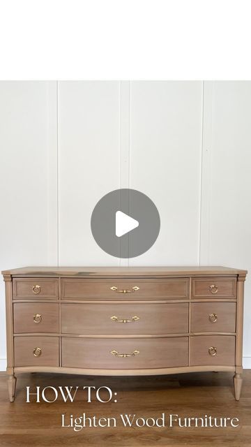 Samantha Stoddard | diy & furniture flips on Instagram: "How to lighten an outdated wood dresser! 🤌🏼 Follow the steps below to do the same. You can find all the products I used (& discounts) linked in my bio & Amazon Storefront!   1. Remove Hardware 2. Strip off old stain 3. Remove Residue 4. Sand using 150 grit sandpaper 5. 80/20 mix of water & “Algonquin” or “Cathedral Taupe” by @fusionmineralpaint 6. Wipe off using @makrs.tools pads 7. Clean hardware or Replace 8. Add topcoat  What do you think?! Do you like the dark or light version better?   #diy #furnituredesign #dresser #budgetdecor #homedecor #bedroomdecor" Mix Of Dark And Light Wood Furniture, Refinishing Dark Wood Furniture, Update Cherry Bedroom Furniture, Natural Wood Dresser Makeover, How To Lighten Wood Furniture, Painting Dresser Ideas Diy, Stain Dresser Diy, Styling A Dresser Top, Oak Dresser Makeover