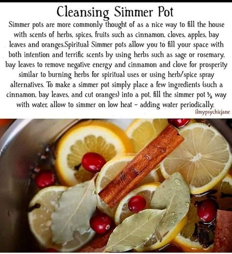 Cleansing Simmer Pot, Simmer Pot Recipes, Stove Top Potpourri, Kitchen Witch Recipes, Potions Recipes, Potpourri Recipes, Simmer Pot, Kitchen Witchery, Magic Herbs