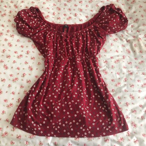 gorgeous dark red floral 90s style babydoll top, I... - Depop Red Babydoll Top, Downtown Outfits, 90s Style, Babydoll Top, Red Floral, I Love It, 90s Fashion, Dark Red, Love It