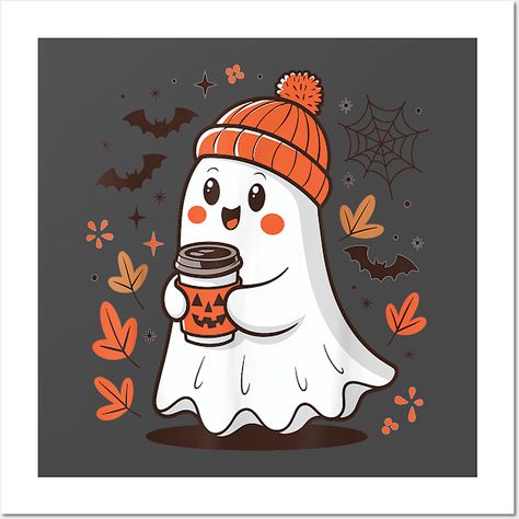 Cute Ghost Drinking Coffee Halloween Ghost Coffee Womens -- Choose from our vast selection of art prints and posters to match with your desired size to make the perfect print or poster. Pick your favorite: Movies, TV Shows, Art, and so much more! Available in mini, small, medium, large, and extra-large depending on the design. For men, women, and children. Perfect for decoration. Ghost With Coffee, Ghost Drinking Coffee, Ghost Coffee, Coffee Halloween, Coffee Poster, Halloween Poster, Halloween Coffee, Drinking Coffee, Halloween Ghost