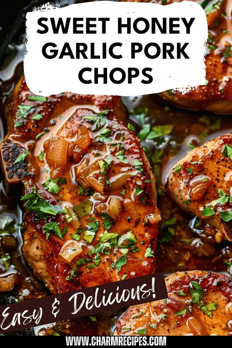 Discover how to make Sweet Honey Garlic Pork Chops that are bursting with flavor! This easy recipe transforms ordinary pork chops into a delightful dish with delicious honey and savory garlic flavors. Perfect for a quick weeknight dinner or a weekend gathering, these pork chops are sure to impress anyone around the table. Paired beautifully with steamed veggies or a fresh salad, enjoy this mouthwatering meal that brings excitement to your pork chop routine. Perfect for family dinners and easy meal prep. Pork Chop In The Oven Recipes, Pork Chop Recipes Apple Cider Vinegar, Honey Glazed Pork Chops Crockpot, Pork Chop And Vegetables Recipes, Pork Loin Pork Chops Recipes, 1 Pan Pork Chop Dinner, Pork Chops And Broccoli Recipes, Honey Garlic Pork Chops Skillet, Oven Baked Honey Garlic Pork Chops