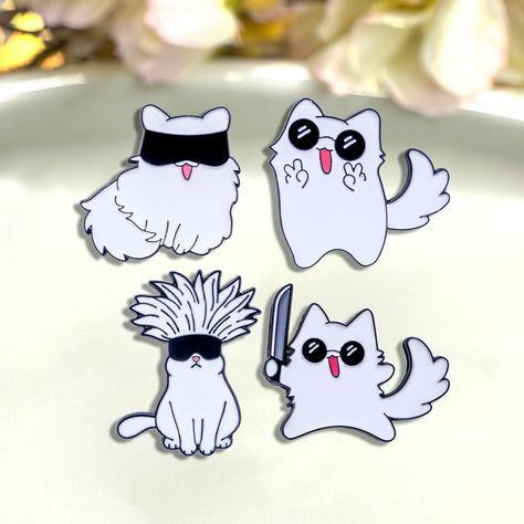 Your love for 'Jujutsu Kaisen' with our 'Kawaii Cat Gojo from anime Jujutsu Kaisen' enamel pin. Crafted with fans in mind, this pin captures the spirit of Gojo, a kawaii design that adds a pop culture in a charm to any outfit. A fun, collectible piece that serves as the perfect gift for anime lovers or a special treat for yourself. Choose your favorite from these four enchanting designs, each embodying a playful spirit with a unique twist. Whether you're drawn to the whimsical charm of the ghost Nerd Decor, Diy Phone Case Design, Anime Pins, Anime Jujutsu Kaisen, Paper Quilling Designs, Pop Culture Art, Kawaii Design, Quilling Designs, Kawaii Cat