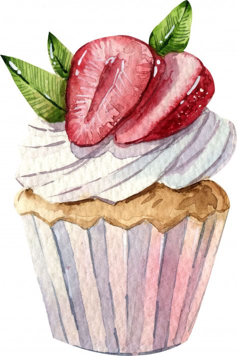 Watercolor hand painted cake. isolated e... | Premium Vector #Freepik #vector #watercolor #hand #cupcake #strawberry Watercolour Cake Painting, Food Art Painting Watercolour, Painting Ideas Food, Food Painting Watercolor, Watercolor Cake Painting, Watercolor Art Food, Art Sketches Watercolor, Cakes Painting, Watercolor Paintings Ideas