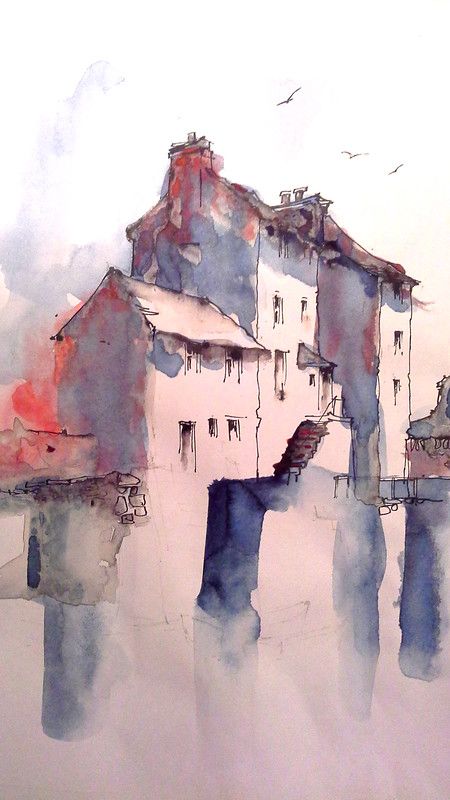 Paris Art Painting, Cityscape Drawing, Loose Watercolor Paintings, Urban Sketches, Pen And Wash, Urban Sketch, Watercolor Architecture, Watercolor Projects, Loose Watercolor