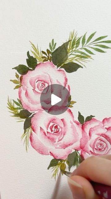 Watercolor Roses Painting, Watercolour Flowers Tutorial, Watercolor Rose Tutorial, Watercolour Flowers Painting, Watercolour Lettering, Watercolour Wreath, Diy Large Wall Art, Abstract Watercolor Flower, Rose Artwork