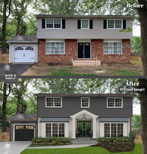 Painted Houses Exterior, Colonial House Exteriors, Painted Houses, Houses Exterior, Exterior House Renovation, Painted Brick House, Exterior House Remodel, House Makeovers, Brown Roof