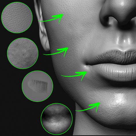 Zbrush Modeling, Human Skin Texture, Zbrush Anatomy, Nomad Sculpt, Zbrush Tips, Zbrush Hair, Skin Tutorial, Texture Skin, Zbrush Models