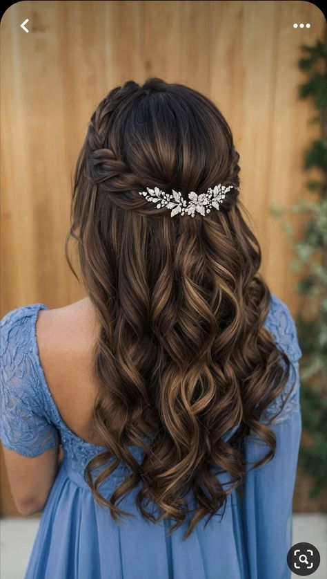 Hairstyles For Weddings Half Up Half Down, Hairstyles For Prom Long Hair Half Up, Simple Bow Hairstyles, Hairstyles For Prom Half Up Half Down, Easy Prom Hairstyles For Long Hair, Half Up Half Down Hair For Prom, Simple Hairstyles For Prom, Bridal Shower Hairstyles, Half Up Curly Hairstyles