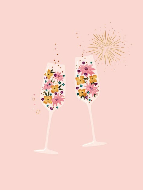 Champagne Phone Wallpaper, New Year Wishes Aesthetic, Birthday Phone Wallpaper, New Years Wallpaper, Champagne Illustration, New Year Champagne, Party Illustration, Static Nails, New Year Background