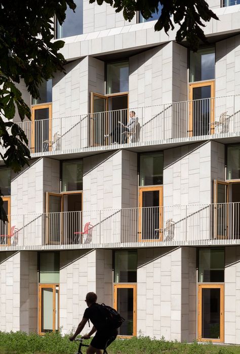 Facade Balcony, 3xn Architects, Architecture Antique, Hotel Facade, Danish Architecture, Copenhagen Hotel, Apartment Architecture, Hotel Architecture, Green Architecture