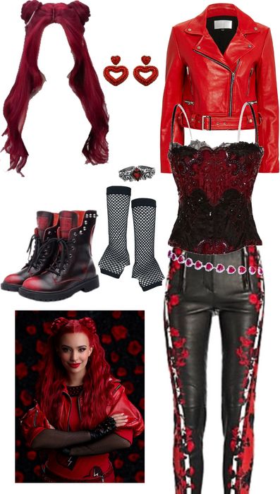 Decendants Red Outfit, Descendants Red Costume, Red Outfit Descendants, Diy Red Descendants Costume, Princess Red Descendants Outfit, Desendents Inspired Outfits, Descendants Inspired Outfits Red, Red Descendants Outfits, Descendants Outfit Ideas Red