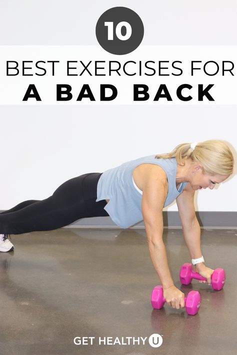 One of those important remedies for a bad back is exercise. Strengthening the entire core and keeping it stretched will help ease back pain and prevent future injury. These are the 10 best exercises you can do for a stronger and pain-free back. Exercise For Back Injuries, Ab Exercises For Women With Bad Back, Exercises For Strengthening Lower Back, Exercise With A Bad Back, Low Impact Lower Ab Workout, Leg Exercises For Bad Back, Abs Workout For Bad Back, Yoga For Back Strengthening, Easy Lower Back Exercises