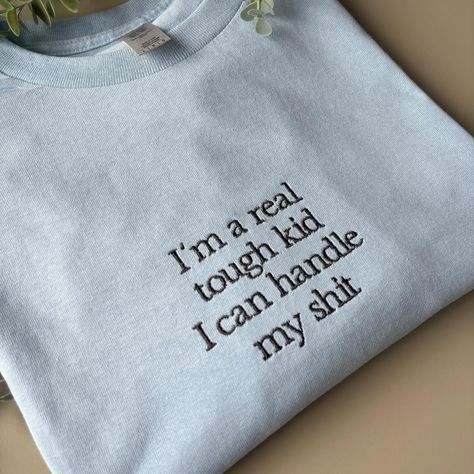 I’m obsessed with these 🫶🏼 Requested by one of you lovely lot 💕 and available to shop now as sweatshirts and t-shirts! ✨ Ps I’ve been singing these all week 🤣 #ttpd #embroidery #smallbusiness Embroidery On A Shirt, Embroidery Designs Sweatshirt, Baby Pink T Shirt, Beige Sweatshirt, Text Tshirt, Cool Shirt Designs, Sweatshirt Embroidery, Beige T Shirts, Slogan Sweatshirt