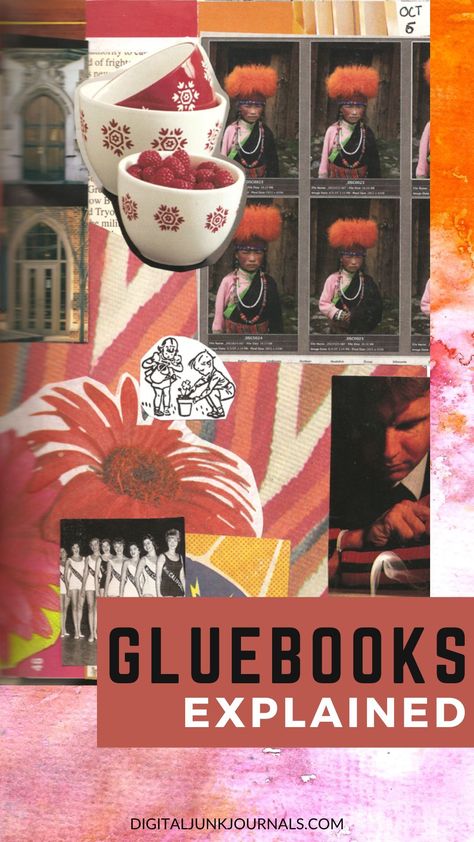 What's a gluebook, how to make one, and why you should give it a try! Gluebooks Ideas, Gluebook Pages, Glue Book Journals, Glue Books Collage, Glue Books Ideas, Gluebook Ideas, Scrapbook Backgrounds, Journal Tutorials, Glue Books