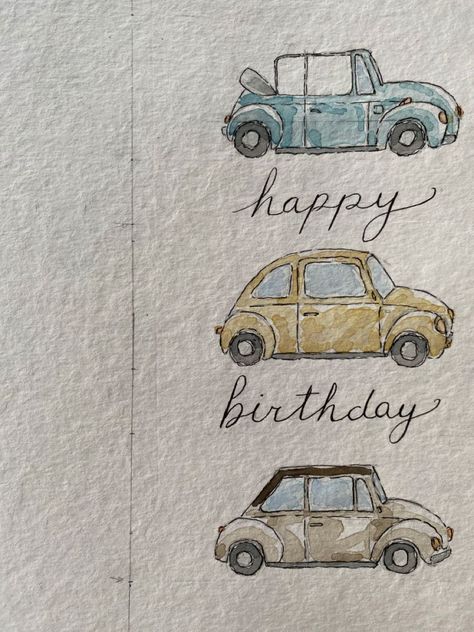 Car Drawing Watercolor, Watercolor Cars Painting, Vintage Car Watercolor, Watercolor And Marker Art, Art Cars Drawing Painting, Car Paintings Easy, Vintage Car Drawing Easy, Illustration Marker Art, Car Drawing Simple