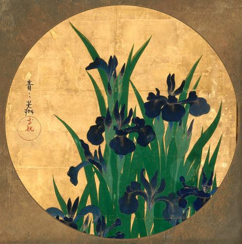 Ogata Korin "Irises at Yatsuhashi (Eight Bridges)" 18th Ce… | Flickr Ogata Korin, Japanese Edo Period, Japanese Art Modern, Korean Painting, Pop Illustration, Japan Painting, Asian Painting, Gold Leaf Art, Japon Illustration