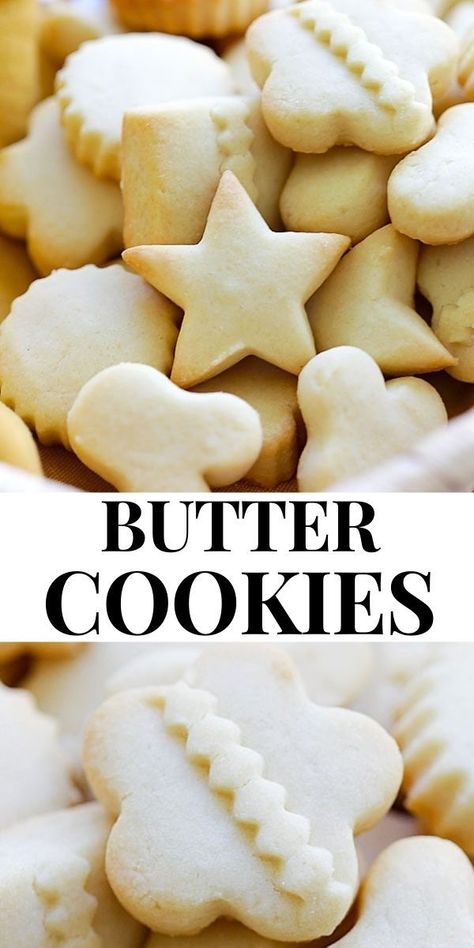 Butter Cookies - the BEST butter cookies recipe ever! These butter cookies are buttery, crumbly, melt in the mouth. Best cookies for Christmas and holidays. Butter Cookies To Decorate, Butter Sugar Cookies Christmas, Cut Out Butter Cookies Recipe, Christmas Butter Biscuits, Rolled Butter Cookies, Iced Butter Cookies, Old School Butter Cookies, Best Butter Cookies Recipe, Butter Cookies Shapes