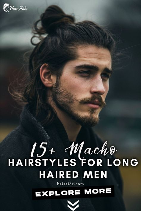 a close up of a man with a long hair and a beard Mens Updo Hairstyles, Very Straight Hair Hairstyles Men, Men Hair Accessories, Styling Long Hair Men, Mens Long Length Hairstyles, Mens Hairstyles With Beard Long Hair, Guys Long Haircut, Men S Long Hairstyle, Men’s Long Hair Undercut