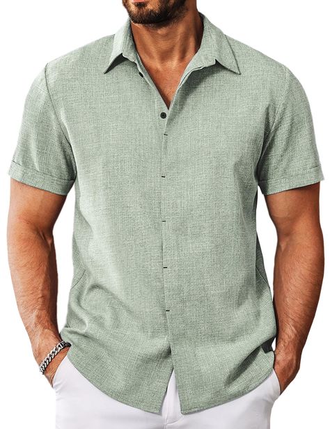 PRICES MAY VARY. PREMIUM LINEN FABRIC --- Men's button down shirt is made of premium linen fabric, which is lightweight, breathable, soft and comfortable, and anti-shrinkage. Keeping you cool and comfortable all day. CASUAL STYLISH DESIGN --- Mens linen shirts featuring a spread collar, rolled cuffs, relaxed fit, and hidden front buttons for a chic look. Enjoy your leisure time in this nice summer beach shirt. EASY TO MATCH -- This men's beach shirt pairs with solid color T-shirts, shorts, jeans Summer Styles Men, Men’s Beach Wear, Vaca Outfits, General Outfit, Sleeve Shirt Outfit, Vacation Outfits Men, Mens Fits, Italian Mens Fashion, Boyfriend Outfit