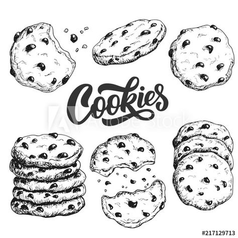 Stock Image: Sketch ink graphic cookies set illustration, draft silhouette drawing, black on white line art. Delicious vintage etching food design. Typography Book Layout, Cookie Drawing, Jesus Art Drawing, Cookie Vector, Cookies Branding, Bestie Tattoo, Image Couple, Sketch Ink, Silhouette Drawing