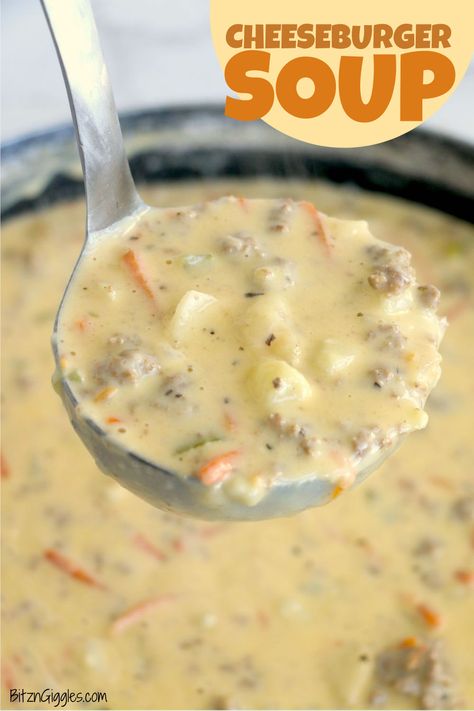 Slow Cooker Cheeseburger Soup 12 Tomatoes, Cheesey Hamburger Soup, Cheeseburger Soup With Frozen Hashbrowns, Cheeseburg Chowder, Cheesy Hamburger Potato Soup Recipe, Stovetop Cheeseburger Soup, Cheeseburger Soup Recipes Easy, Extra Creamy Cheeseburger Soup, Soups With Sour Cream