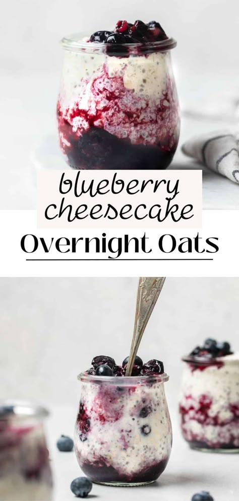 Overnight Oat Smoothie Recipes, Breakfast Recipes With Cream Cheese, Protein Cheesecake Overnight Oats, Overnight Oats Recipe Cheesecake, Overnight Oats Ingredients, Cheesecake Pudding Overnight Oats, Overnight Oats Jar Size, Breakfast Ideas With Blackberries, Roasted Oats Recipe