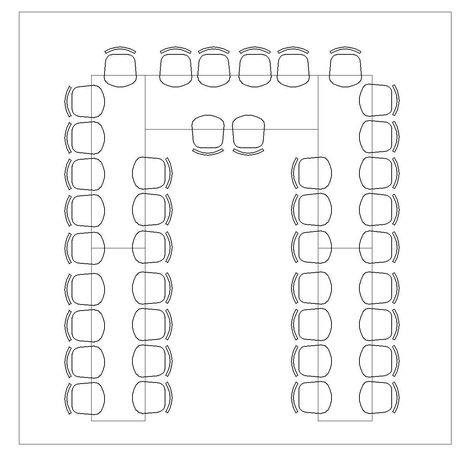 U-shaped seating chart, 36 seats. U Shape Seating Wedding, 70 Person Wedding Seating, 40 People Wedding Seating, 50 People Wedding Seating, 60 Person Wedding Seating, U Shaped Wedding Seating, Matilda Party, Qatar Wedding, Classroom Seating Chart Template