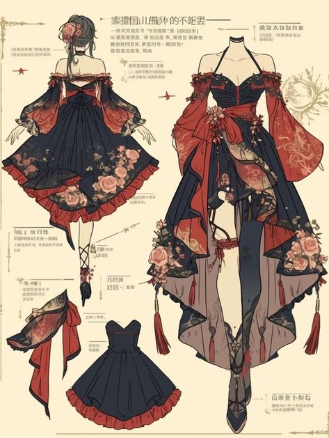 Vampire Dress Drawing, Drawing Ideas Genshin, Cute Outfit Ideas Drawing, Clothing Ideas Drawing, Outfit Drawing Ideas, Outfit Drawing, Fashion Drawing Sketches, Dress Design Drawing, Fashion Design Patterns